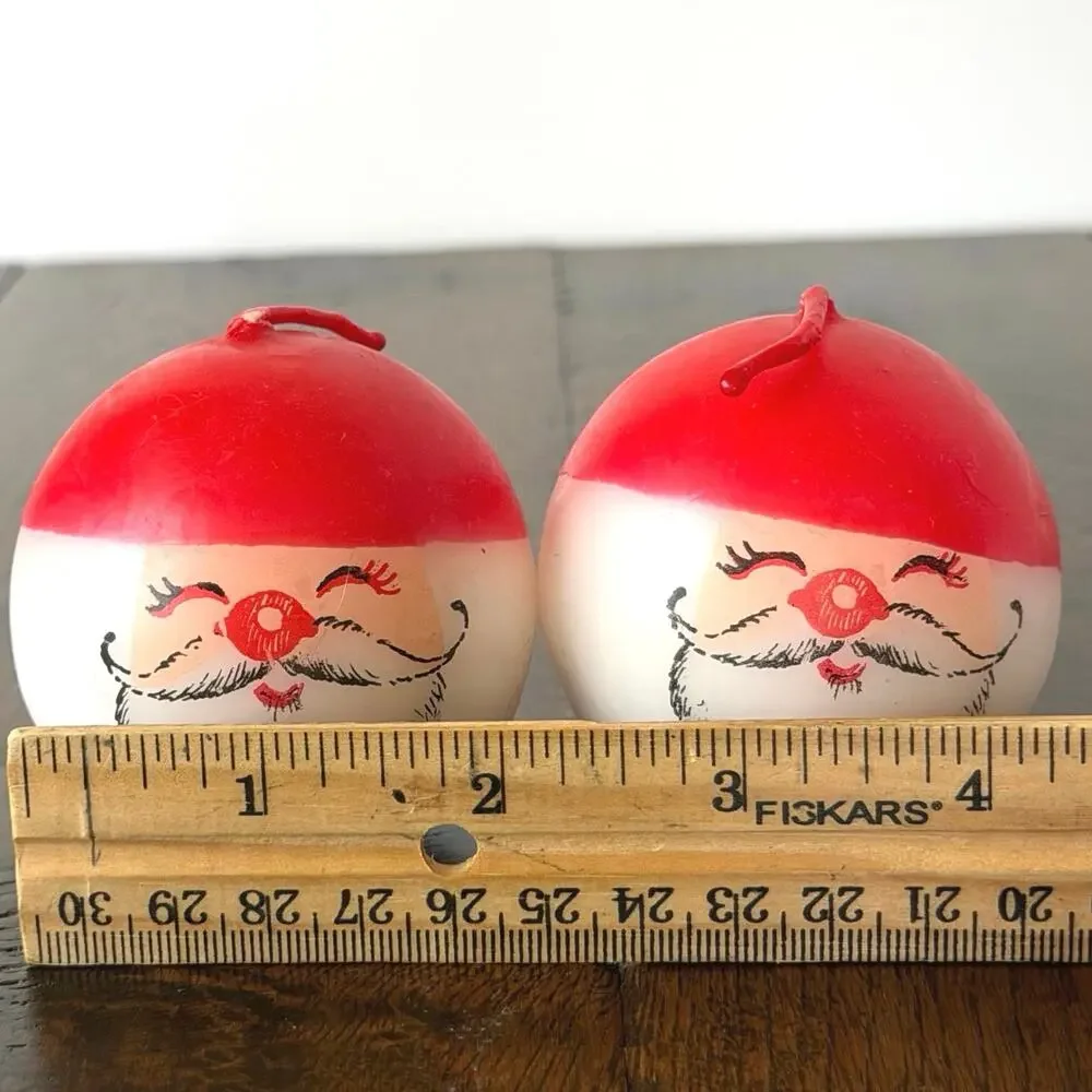 Vintage Set of 2 Santa Face Round Candles – Hand Painted Christmas Candles